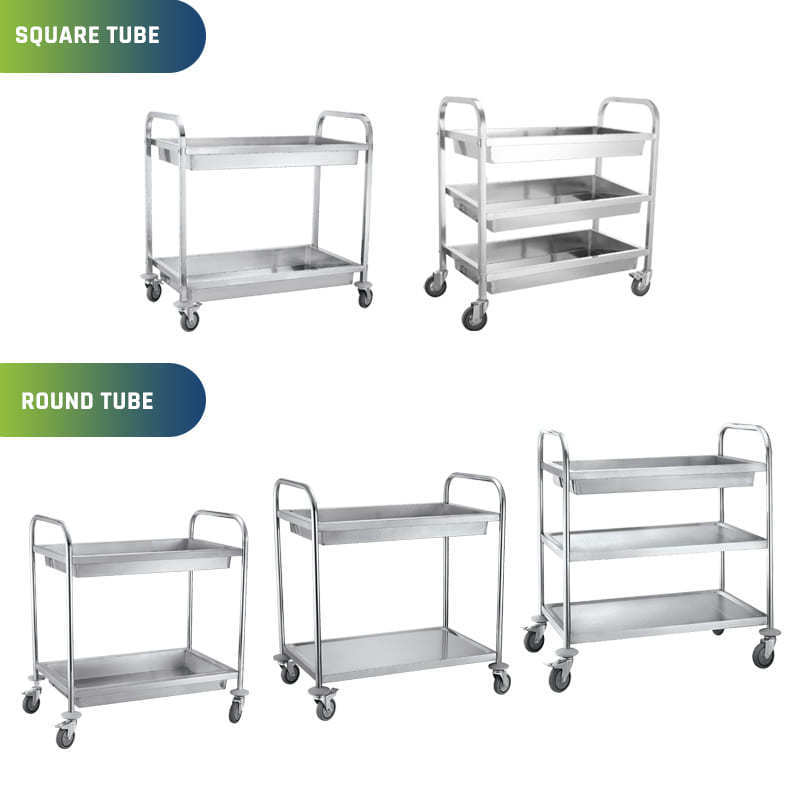 Custom Hotel Restaurant Equipment Supply Food Trolley Luxury Food Trolley Cart Stainless Steel Metal Durable Modern Kitchen Cart