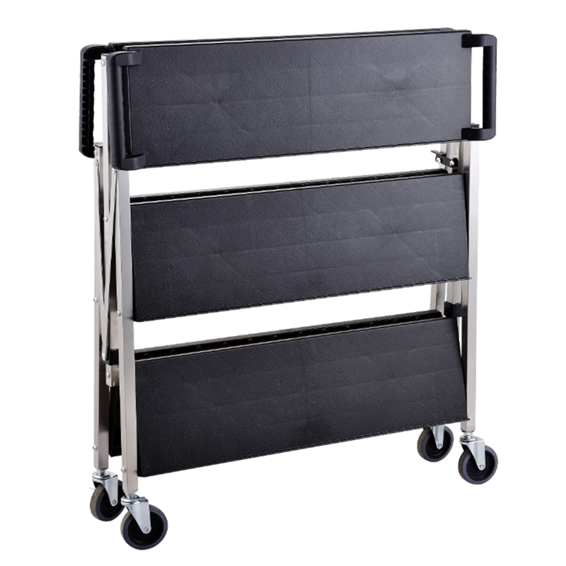 Commercial Kitchen Foldable Plastic 3-Tier Plastic Service Trolley Dining Cart Trolley