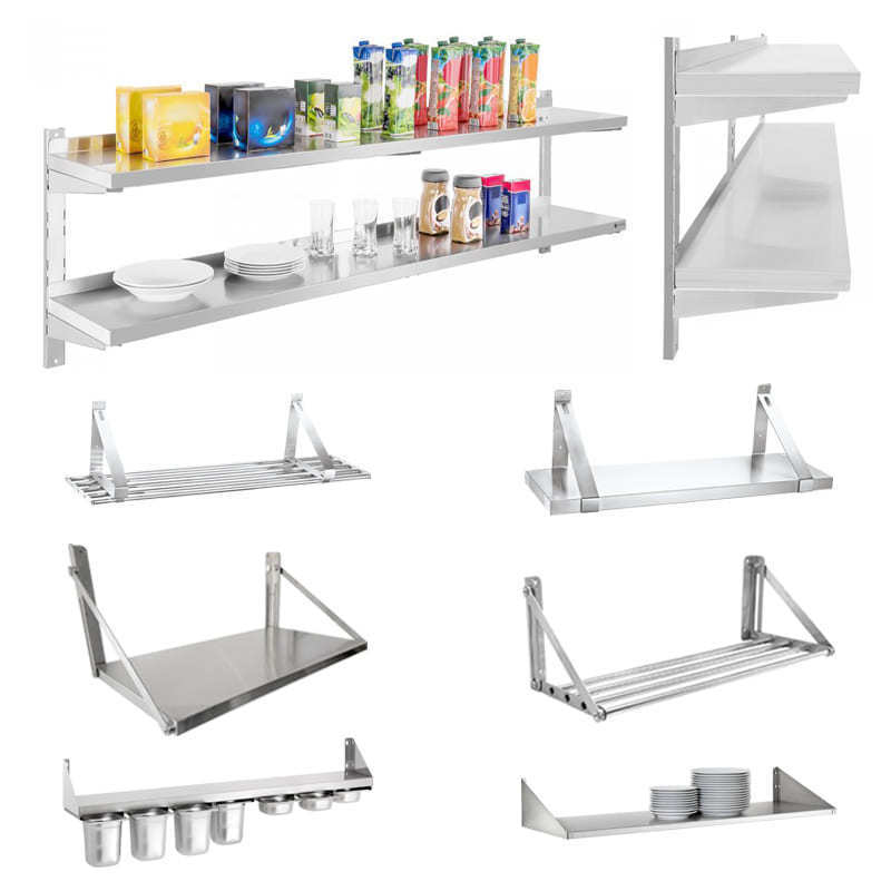 Metal Wall Shelf Wall Mounted Wall Mount Shelf Manufacturers Wholesale Stainless Steel Kitchen Carton Silver Customized Logo