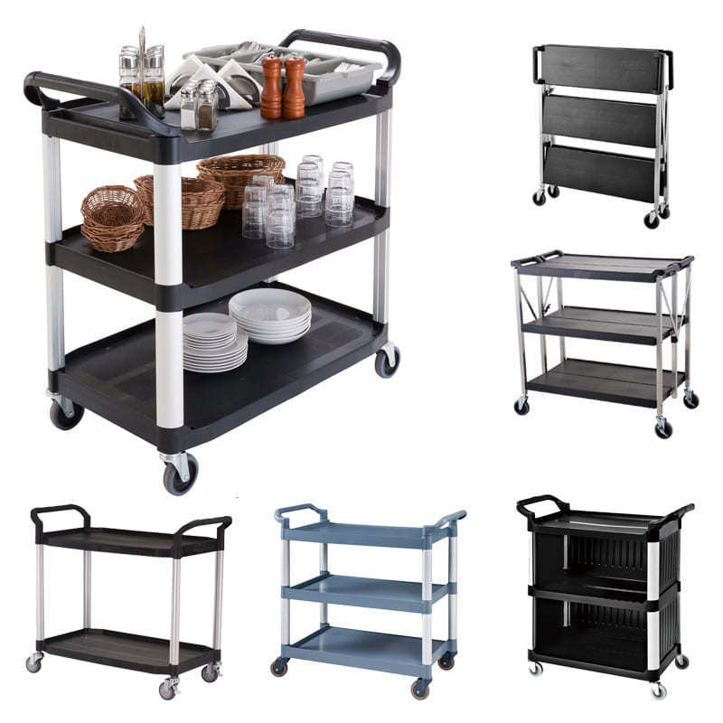 3-Tier Utility Cart Hotel Modern Plastic Service Trolleys Foldable High Quality Plastic Trolley Folding