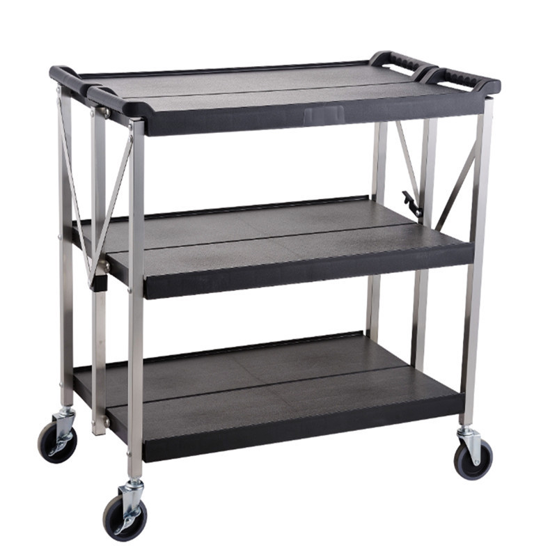 Commercial Kitchen Foldable Plastic 3-Tier Plastic Service Trolley Dining Cart Trolley