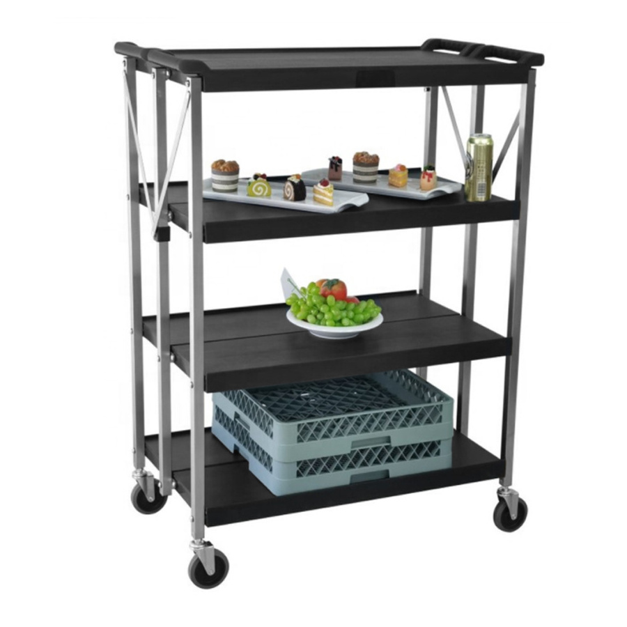 Commercial Kitchen Foldable Plastic 3-Tier Plastic Service Trolley Dining Cart Trolley