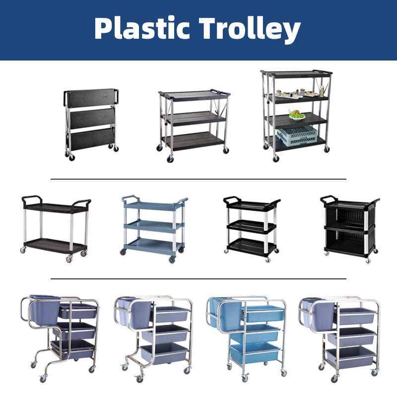 3-Tier Utility Cart Hotel Modern Plastic Service Trolleys Foldable High Quality Plastic Trolley Folding