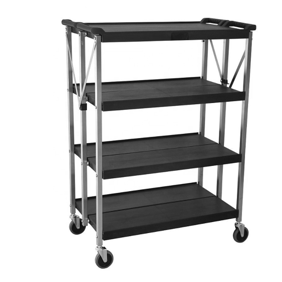 Commercial Kitchen Foldable Plastic 3-Tier Plastic Service Trolley Dining Cart Trolley