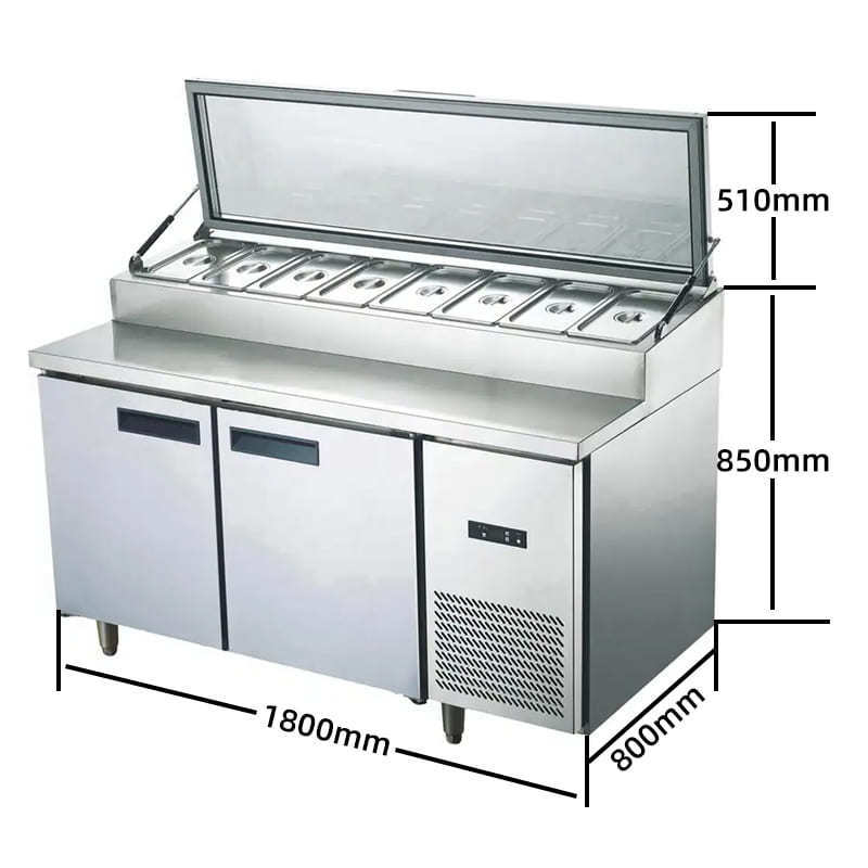 Stainless Steel Pizza Prep Table Refrigerator 1.8m Salad Prep Table Refrigerated Commercial