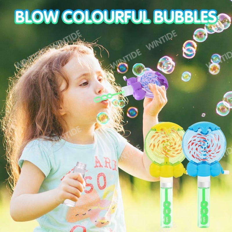 Summer Outdoor Maker Toys 30ml Rotating Light Up Lollipop Bubble Wand For Wedding Party Beach School Activities