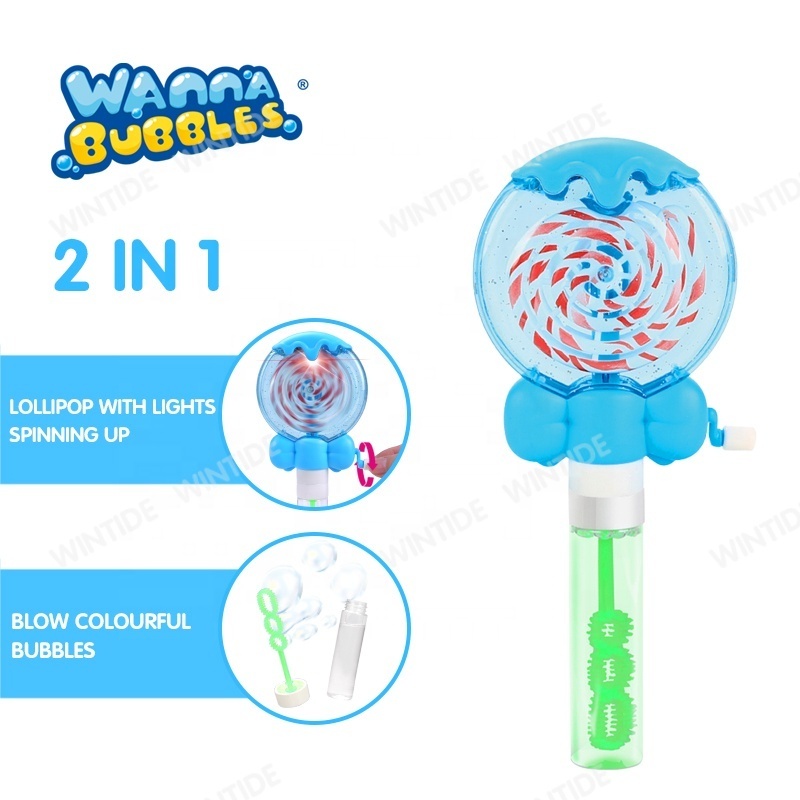 Summer Outdoor Maker Toys 30ml Rotating Light Up Lollipop Bubble Wand For Wedding Party Beach School Activities