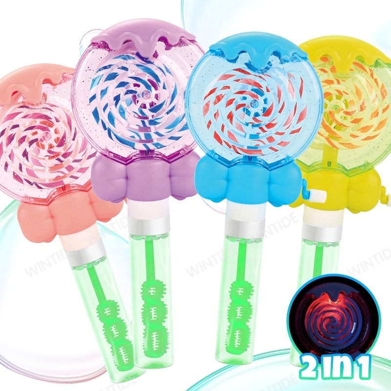 Summer Outdoor Maker Toys 30ml Rotating Light Up Lollipop Bubble Wand For Wedding Party Beach School Activities