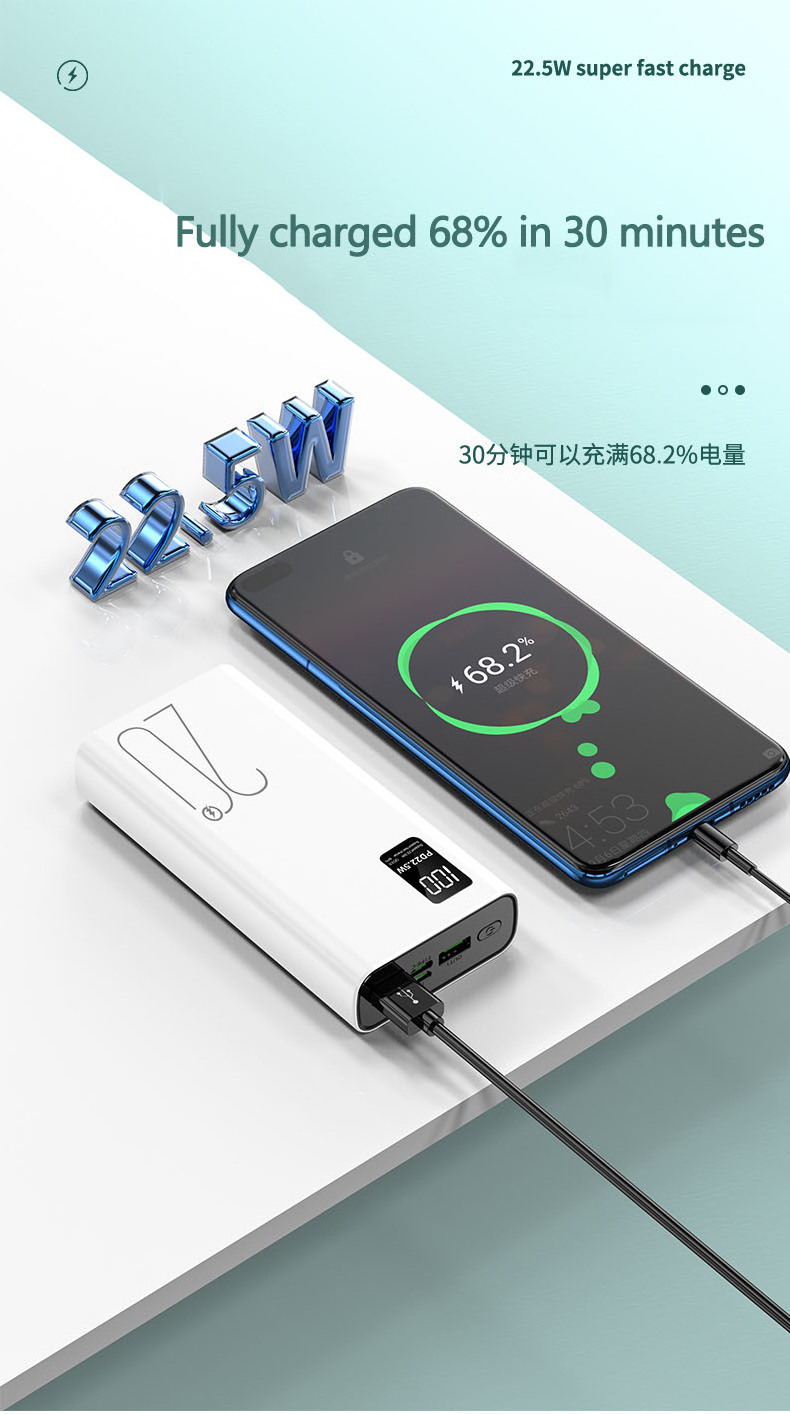 PD18W 22.5W QC3.0  Power Bank 20000mAh  Fast Charging USB Type C Portable Mobile Charger Power bank 20000 mah