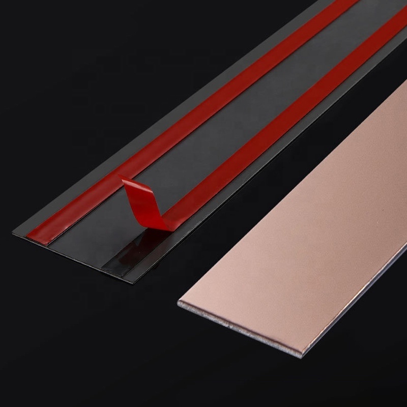 Thin Metal Hairline Stainless Steel Ceramic Tile Self-adhesive Flat Profile For Floor Transition Edge Strip For Wall Ceiling