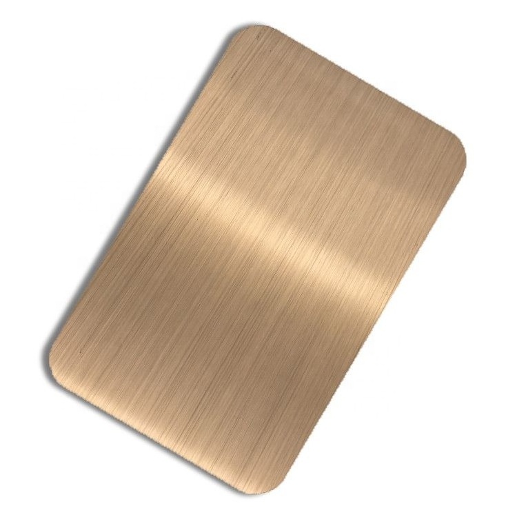 High Temperature Rose Gold Hairline Stainless Steel Sheet 0.5Mm Ss Plate Stamped Stainless Steel Decorative Etching Brass Sheet