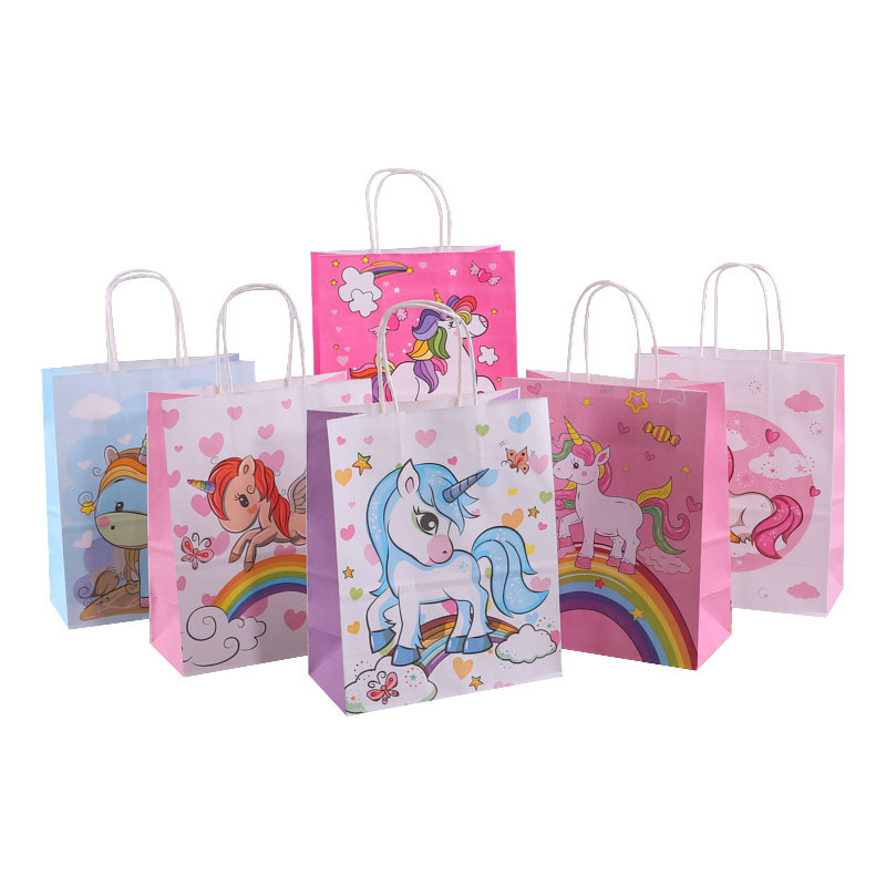 Unicorn Goodie Candy Treat Paper Gift Bags with Handles Unicorn Party Favor Bags For Kids Unicorn Birthday Party