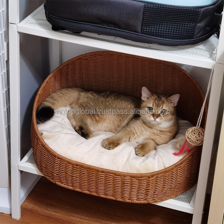 Four Seasons Removable and Washable Hand-Woven Cat Sofa Fashion Design Wrap-around Semi-Envelope Luxury Rattan Pet Bed