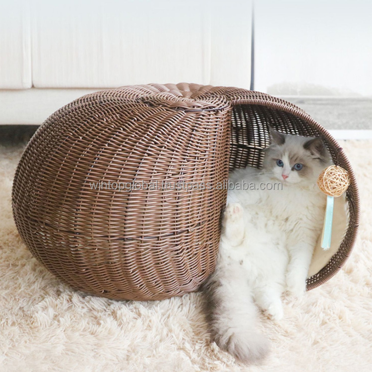 Wholesale Manufacturer New DIY Japanese Style Rattan Cat Bed Pet Round Bed Cushion Deep Sleep Warm Bed