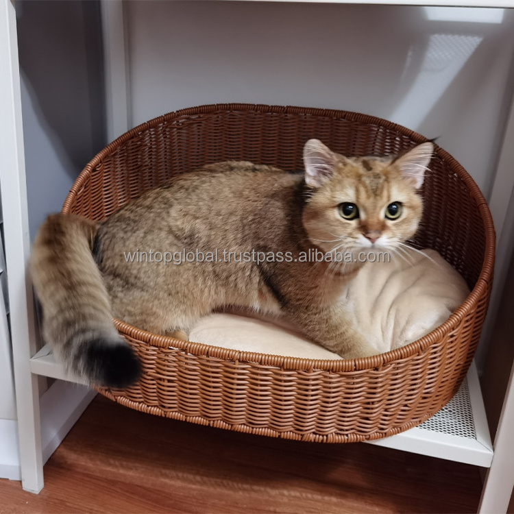 Four Seasons Removable and Washable Hand-Woven Cat Sofa Fashion Design Wrap-around Semi-Envelope Luxury Rattan Pet Bed