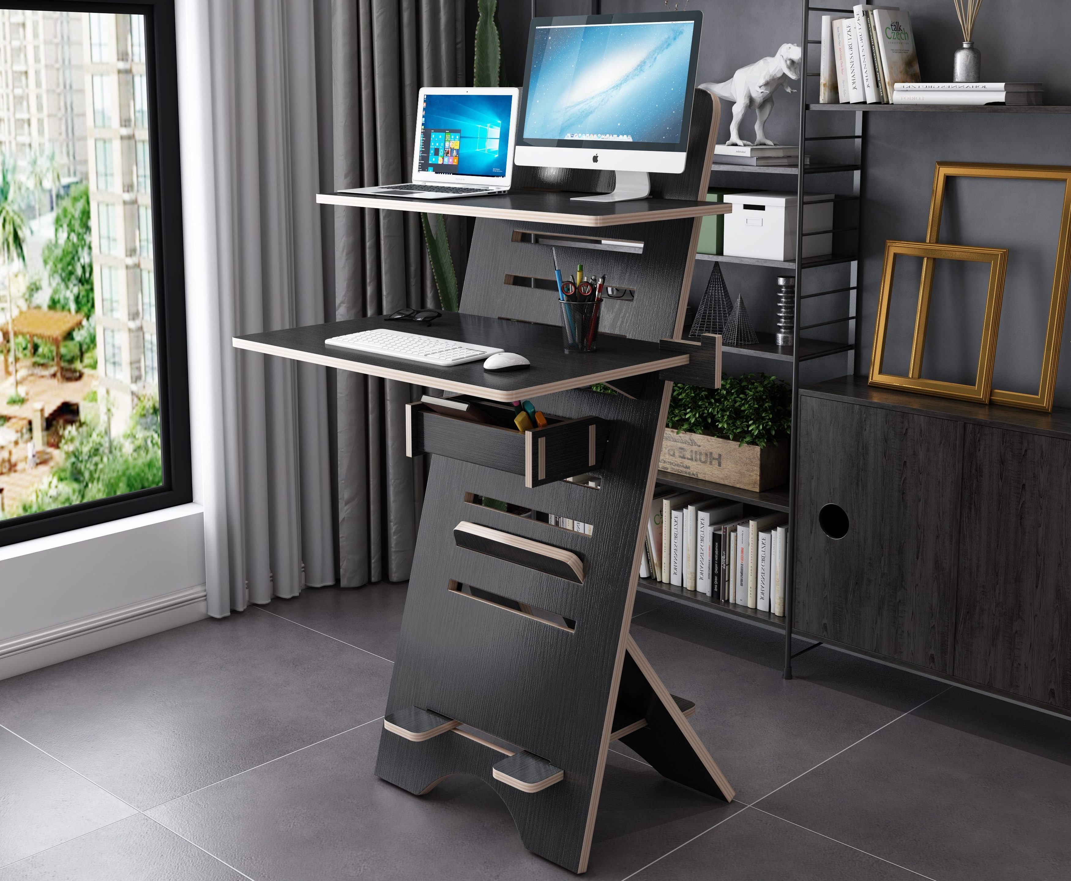 White Modern Home Office Work Laptop Table Height Adjustable Standing Computer Desk Gaming Desk