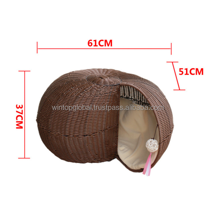 Wholesale Manufacturer New DIY Japanese Style Rattan Cat Bed Pet Round Bed Cushion Deep Sleep Warm Bed