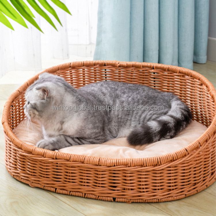 Four Seasons Removable and Washable Hand-Woven Cat Sofa Fashion Design Wrap-around Semi-Envelope Luxury Rattan Pet Bed