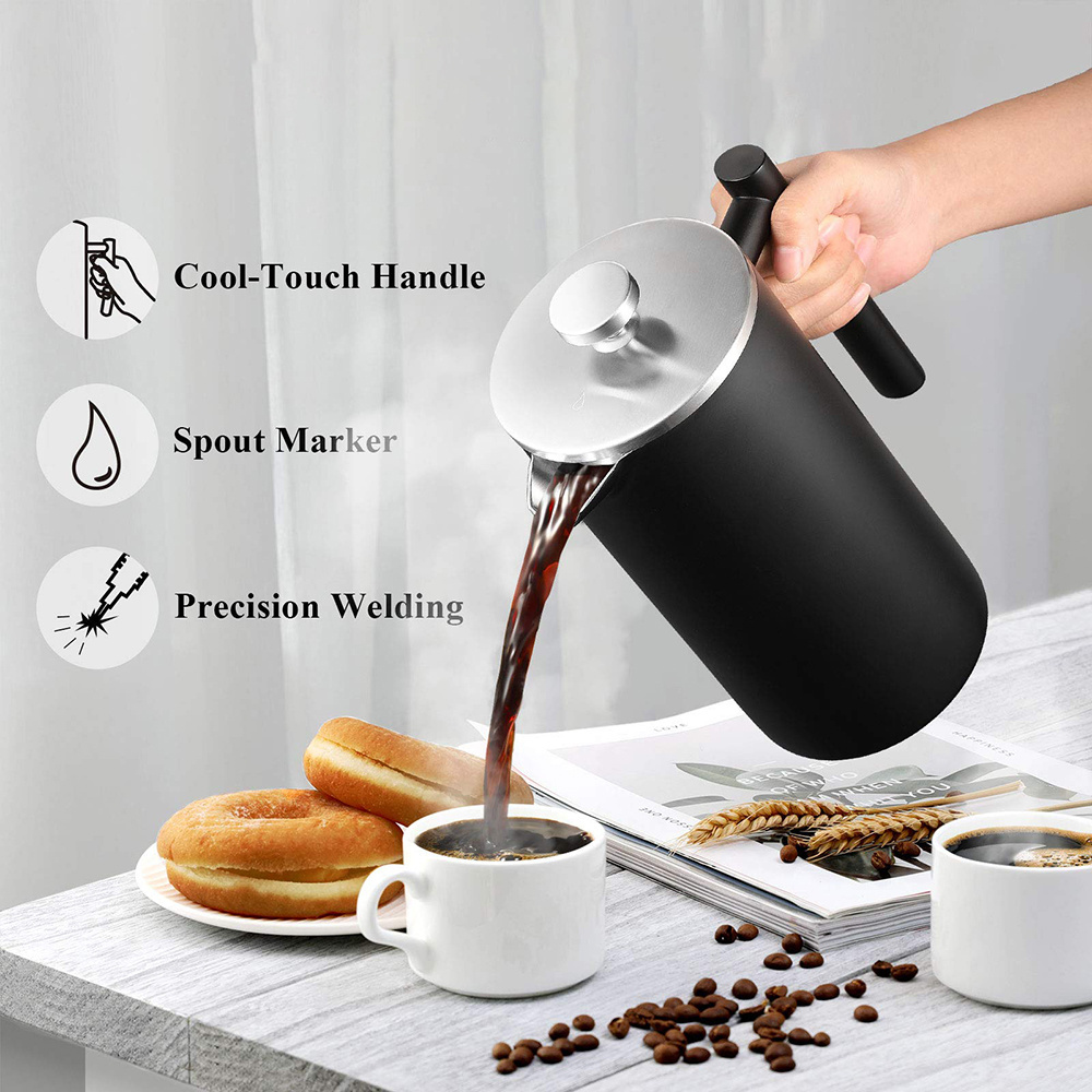 Custom Double Wall Stainless Steel 350ml 1000ml French Press Coffee Maker