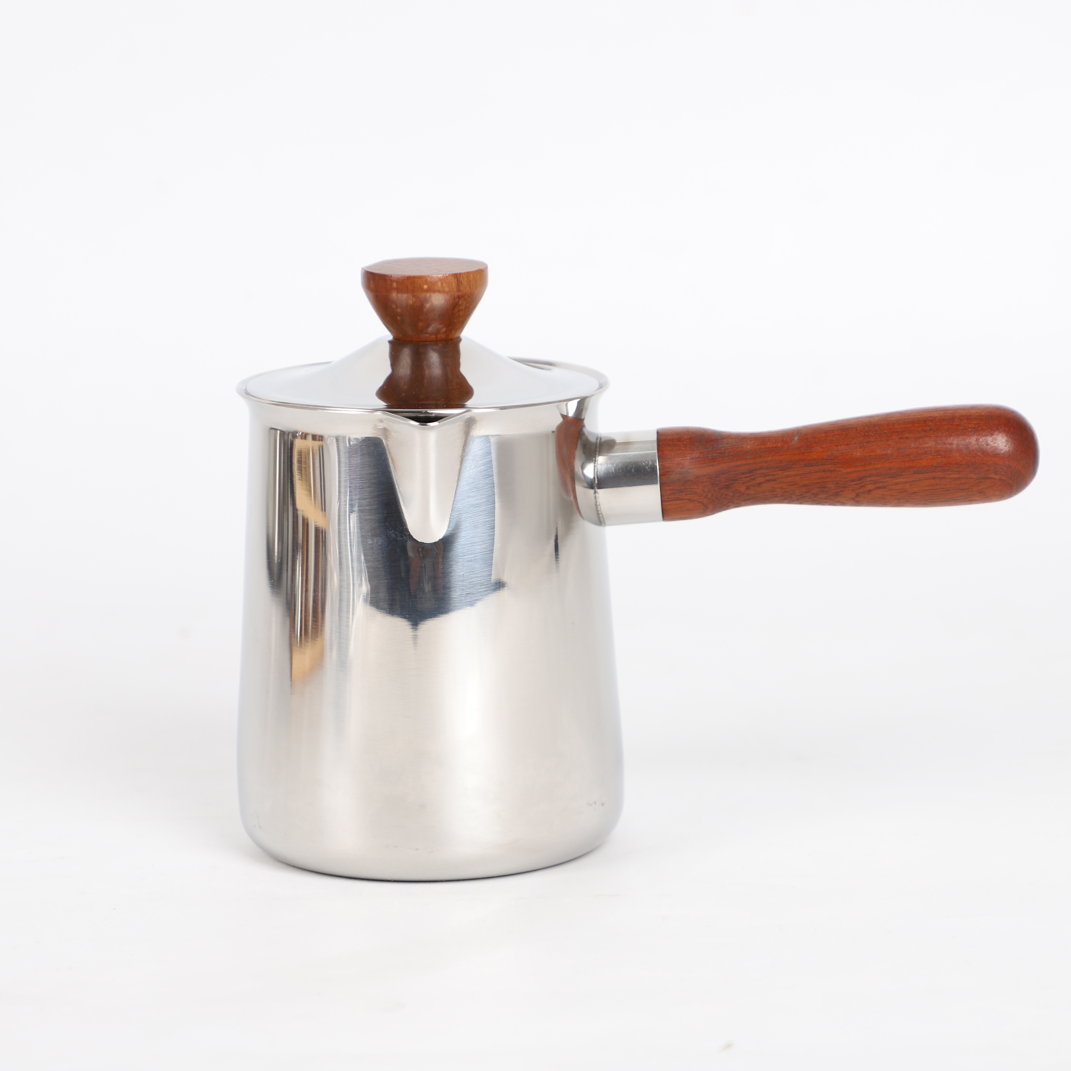 Customize Elegant Design Portable Milk Heater Melting Stainless Steel Turkish Coffee Pot Warmer with Wooden Handle