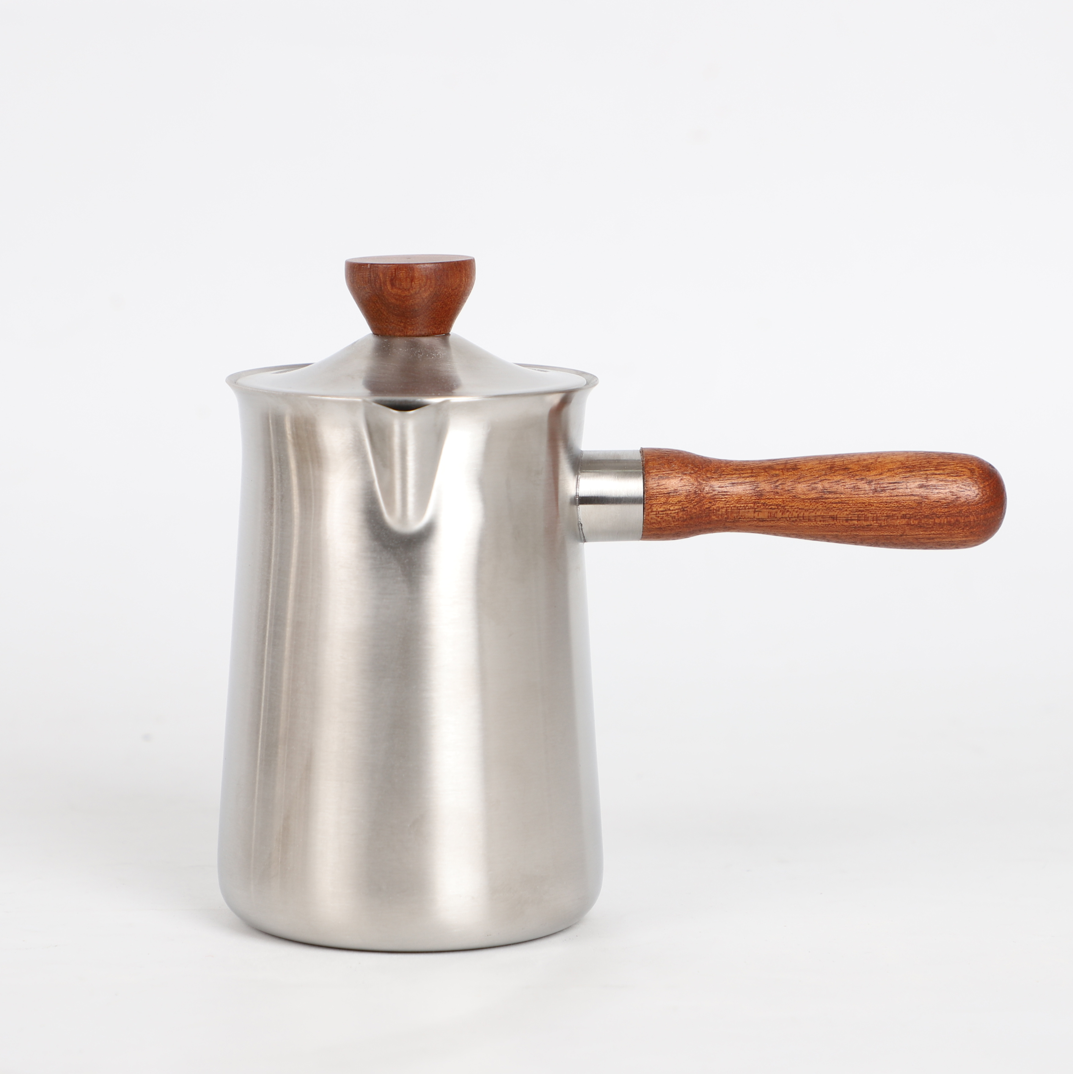 Customize Elegant Design Portable Milk Heater Melting Stainless Steel Turkish Coffee Pot Warmer with Wooden Handle