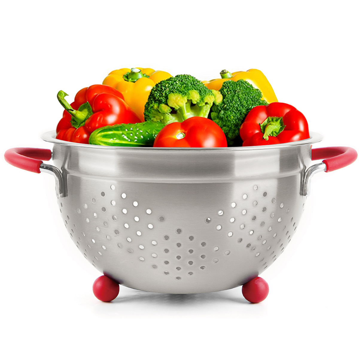 Fruit Vegetable Kitchen Strainer Colanders Set Stainless Steel Drain Wash Storage Drain Basket with Silicone Handle & Feet