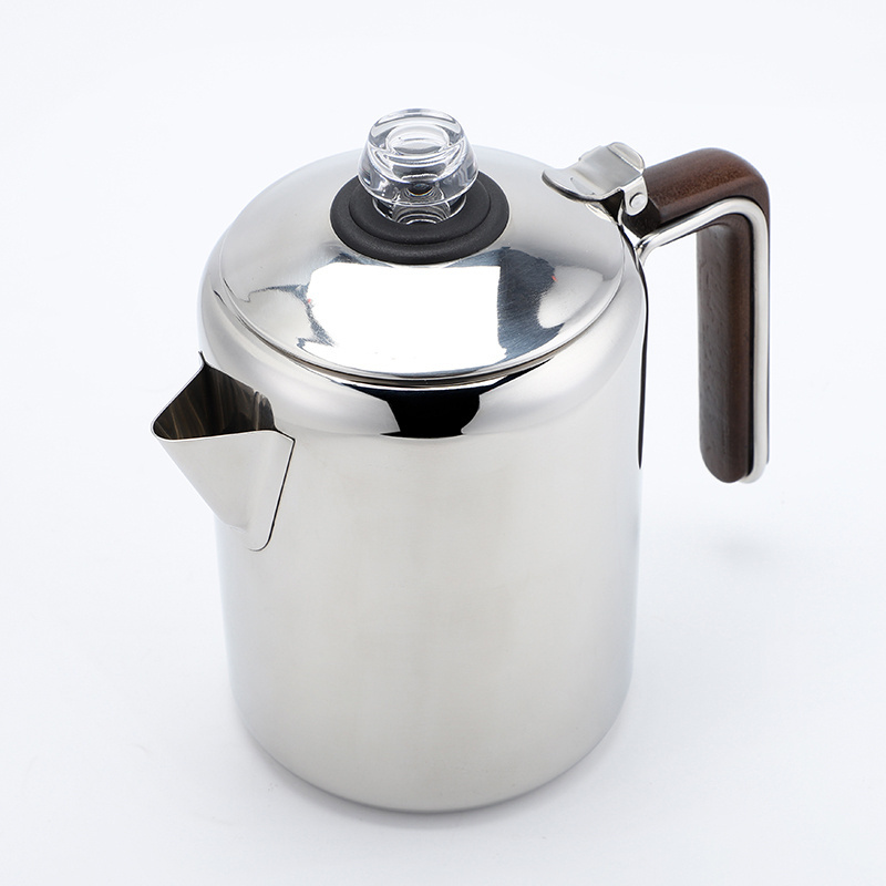 8 Cup Camping Coffee Pot Outdoor Coffee Maker Stainless Steel Coffee Percolator With Wooden Handle