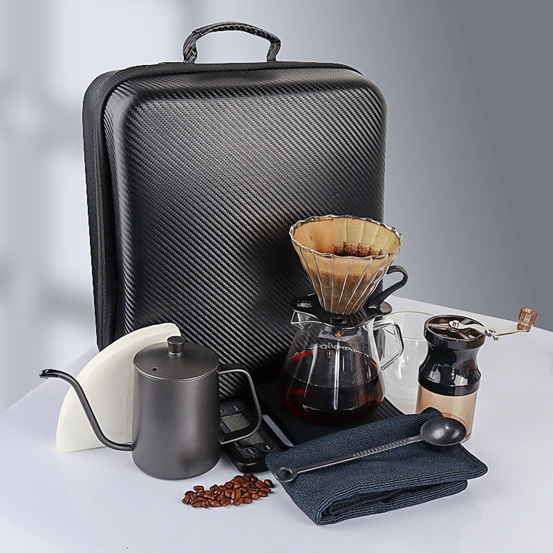 2024 Arabic new travel coffee bag outdoor camping accessories waterproof manual Pour Over coffee maker set gift V600 coffee set