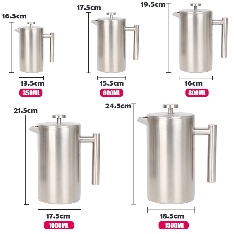 Custom 350ml 1000ml Coffee Maker Double Wall Stainless Steel Black Gold Rose Gold French Coffee Press