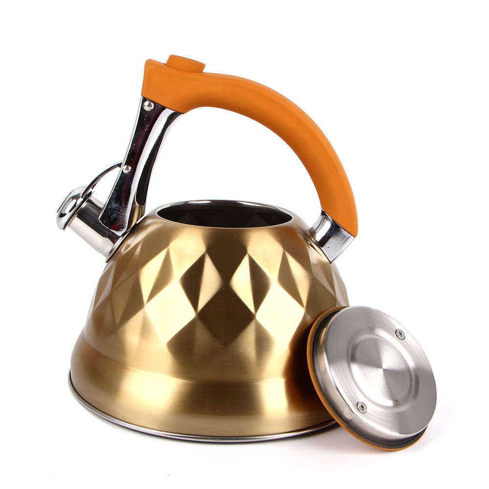 New Design Stove Top Tea Pots Water Kettles Stainless Steel Whistling Kettle With Gold Plated