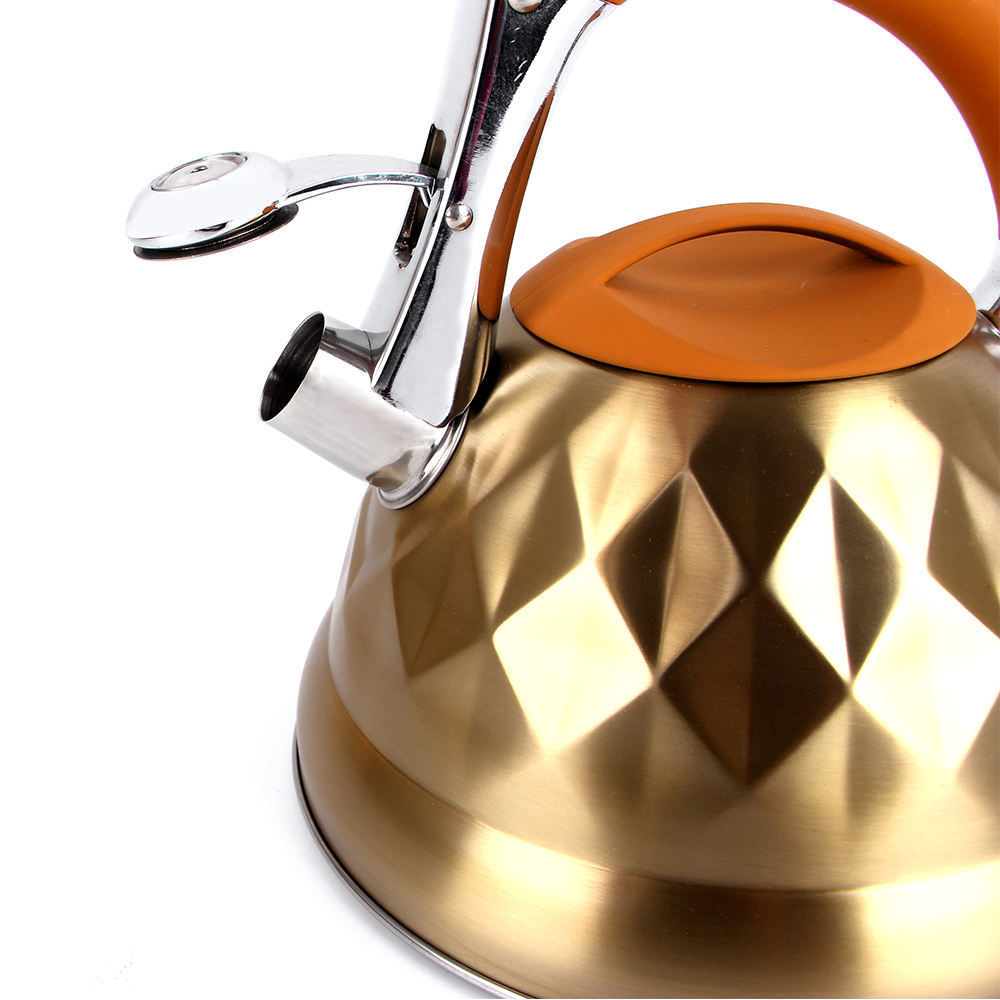 New Design Stove Top Tea Pots Water Kettles Stainless Steel Whistling Kettle With Gold Plated