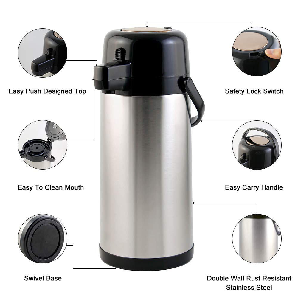 2.5l 3l 3.5l 4l 5l Double Wall Stainless Steel Vacuum Thermos Pot Lever Pump Large Coffee Air Pump Thermos