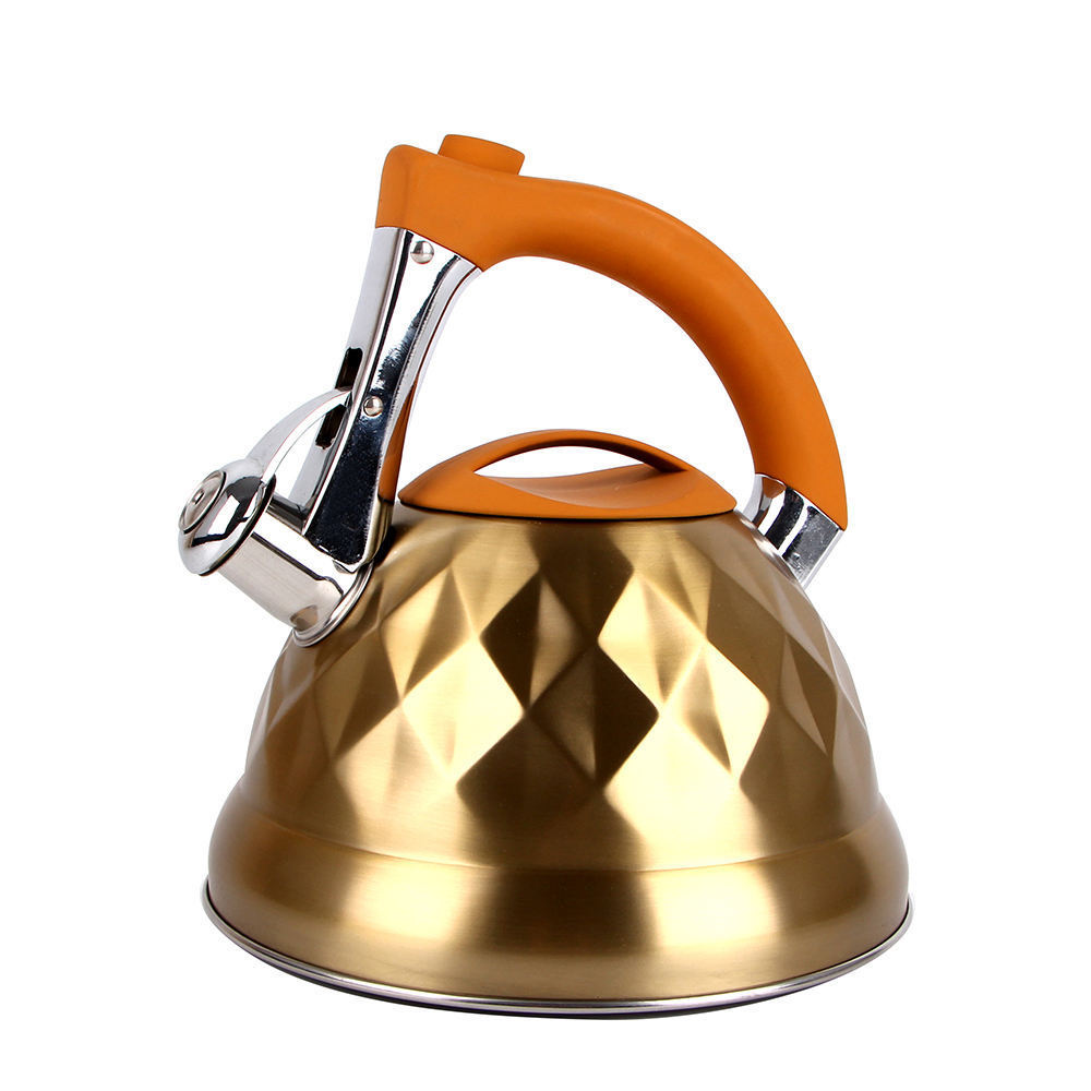 New Design Stove Top Tea Pots Water Kettles Stainless Steel Whistling Kettle With Gold Plated