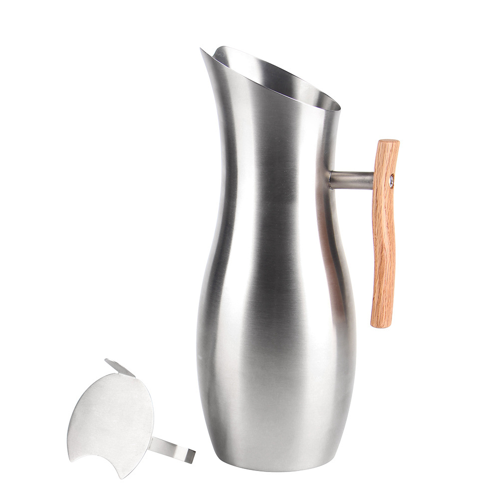 Hot Sell Factory Direct Stainless Steel Drinking Water Jug  Carafe Jug With Wooden Handle