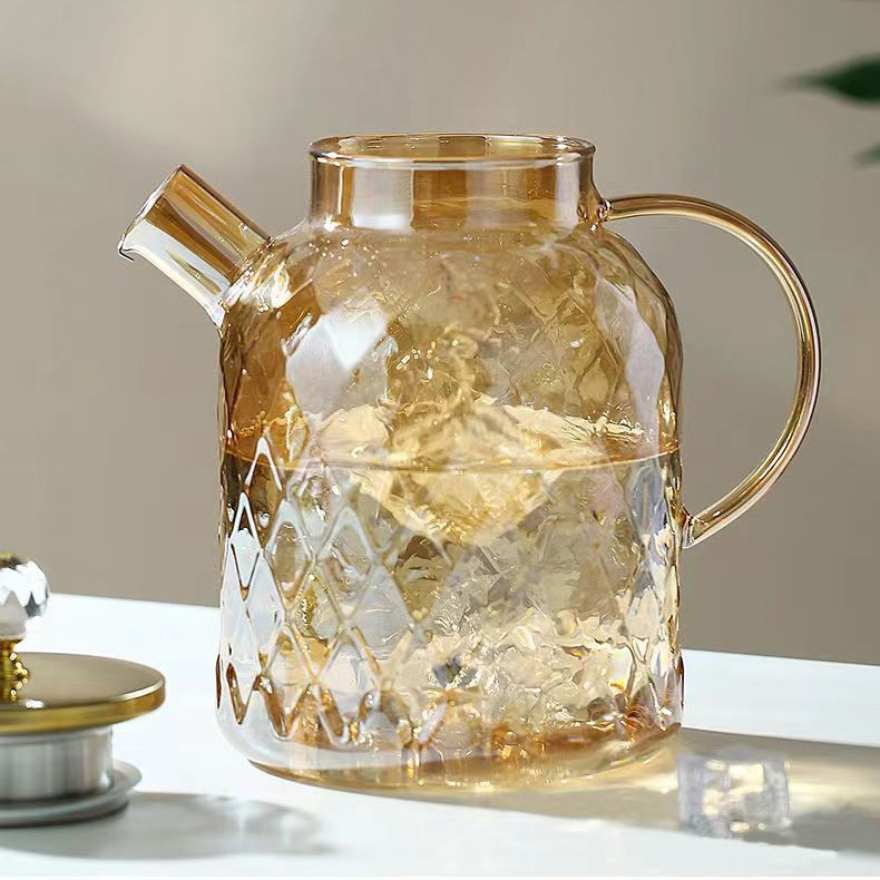 Custom 1400ml 1800ml Extra Large Carafe Tea Kettle Loose Leaf Tea Maker Glass Teapot With Stainless Steel Gold Lid