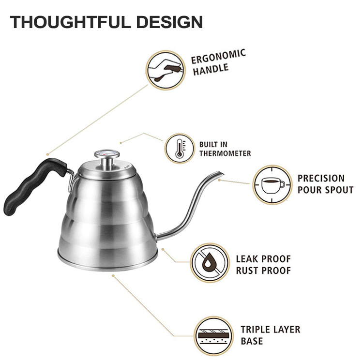 Custom Hot Selling Stainless Steel Coffee Kettle Gooseneck Coffee Kettle With Thermometer