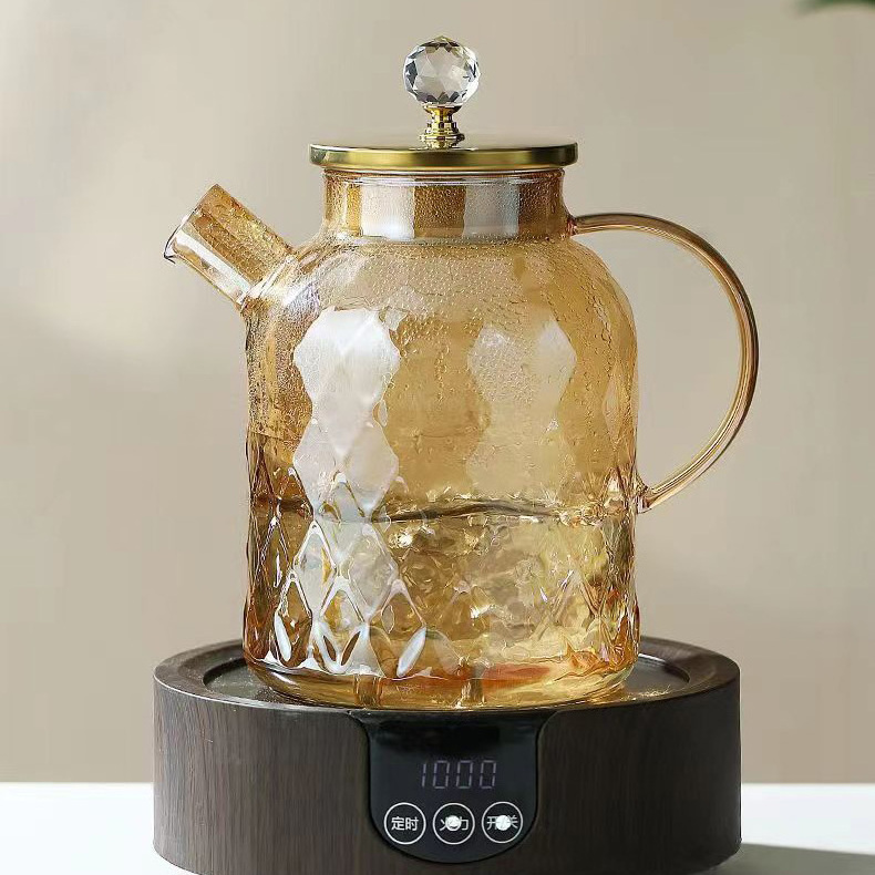 Custom 1400ml 1800ml Extra Large Carafe Tea Kettle Loose Leaf Tea Maker Glass Teapot With Stainless Steel Gold Lid