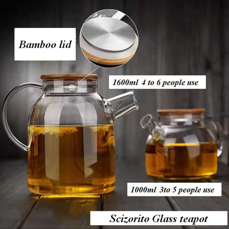 Custom 1400ml 1800ml Extra Large Carafe Tea Kettle Loose Leaf Tea Maker Glass Teapot With Wood Lid