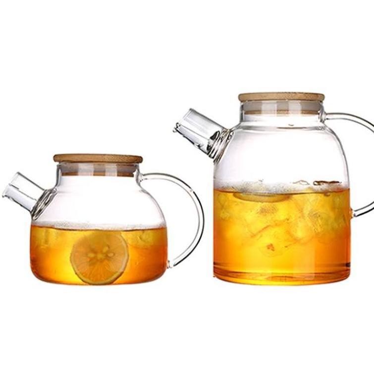 Custom 1400ml 1800ml Extra Large Carafe Tea Kettle Loose Leaf Tea Maker Glass Teapot With Wood Lid