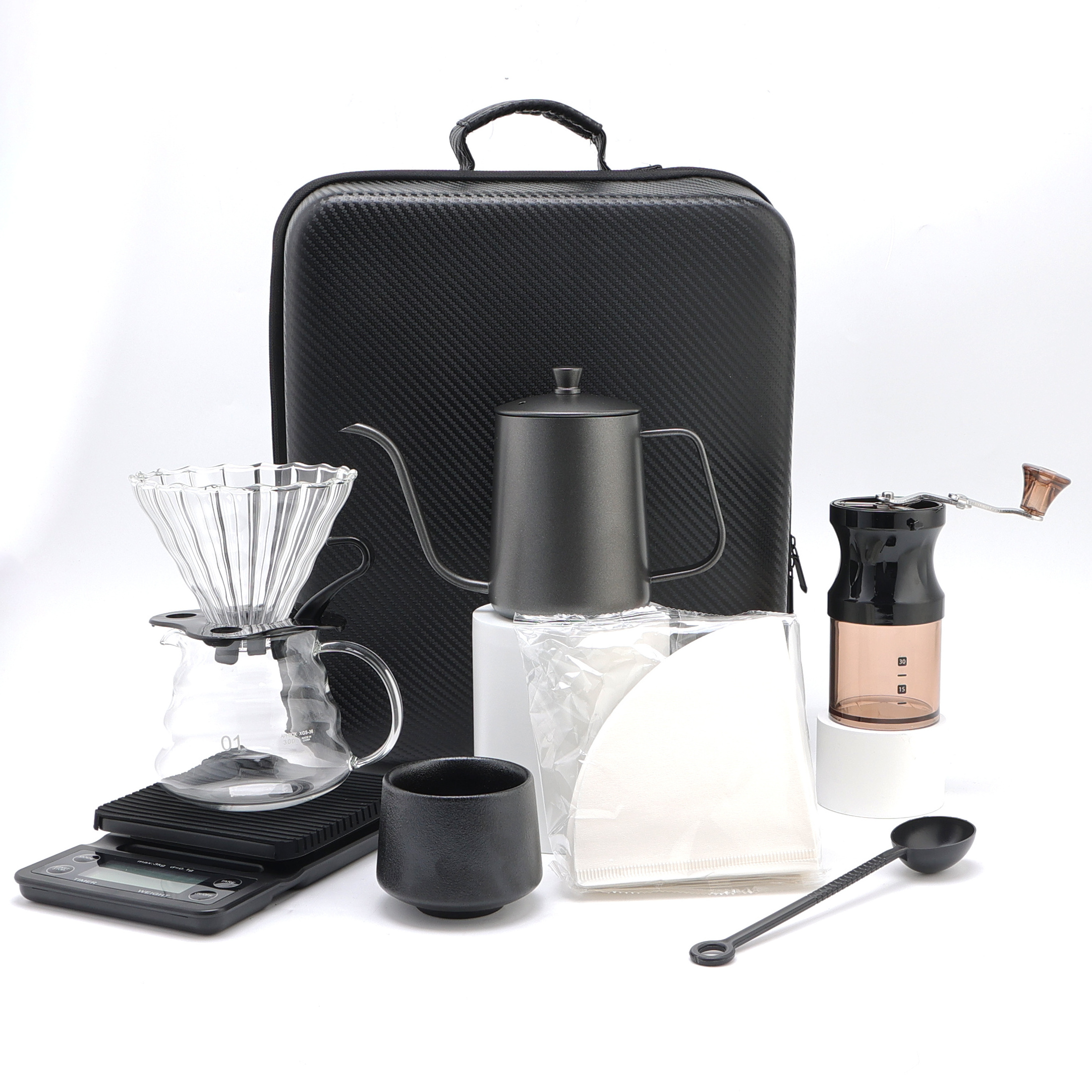 2024 Arabic new travel coffee bag outdoor camping accessories waterproof manual Pour Over coffee maker set gift V600 coffee set