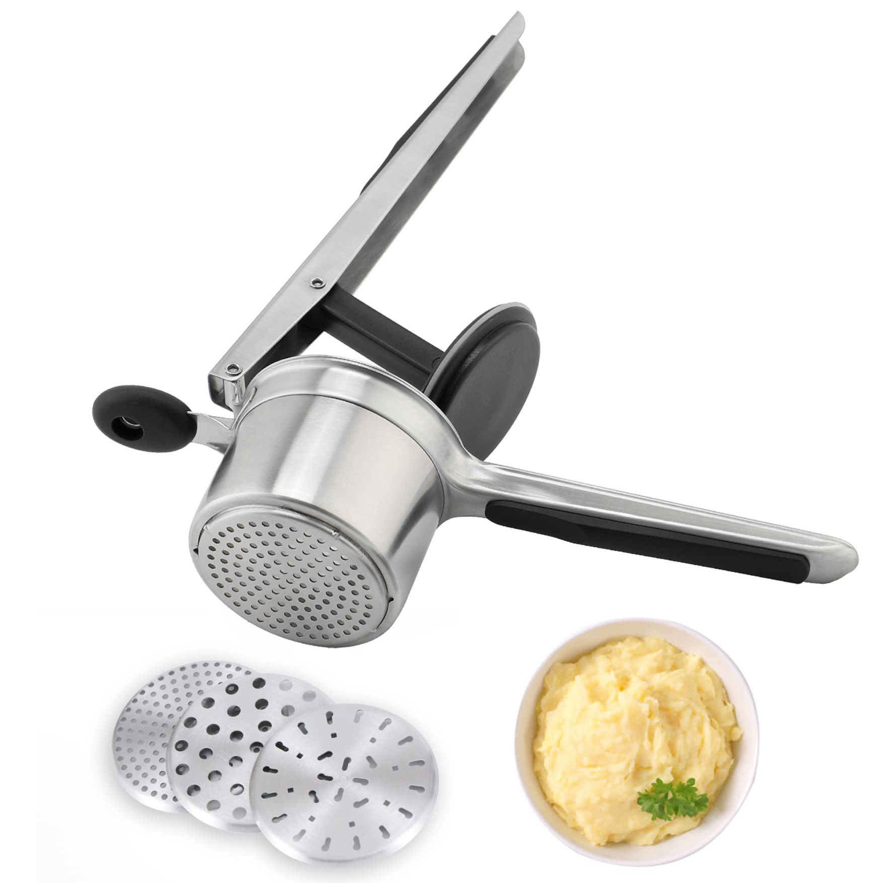 New Design Kitchen grater Potato Ricer With 3 Interchangeable Discs Stainless Steel Creates Smooth Masher