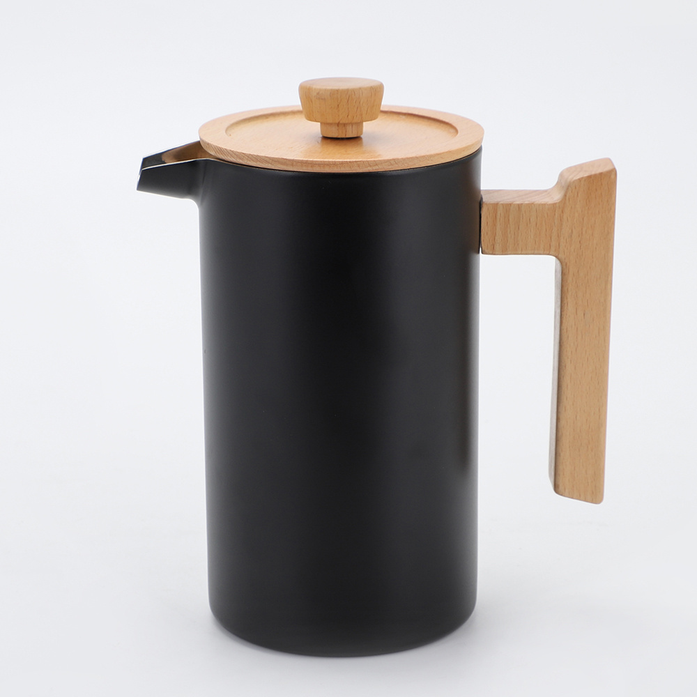 800ml 1000ml Insulated Double Wall Coffee Pot Black Coffee Maker Stainless Steel French Press With Wooden Handle