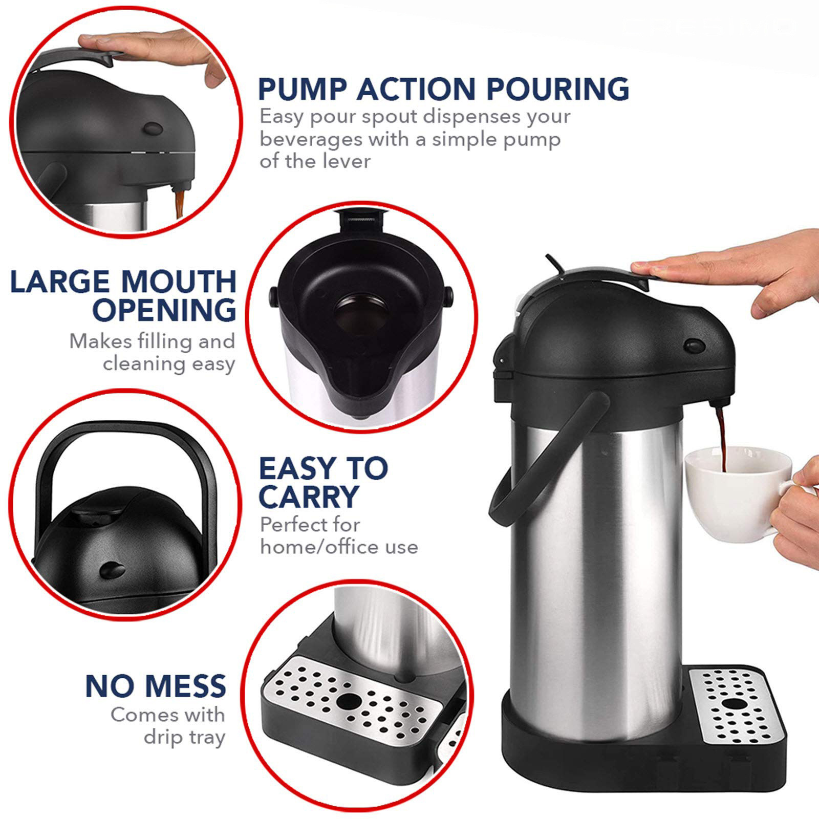 2L 2.5L 3L 3.5L 4L Paraguay Bolivia big flask water coffee dispenser vacuum insulated airpot thermos Vacuum Flask Dispenser