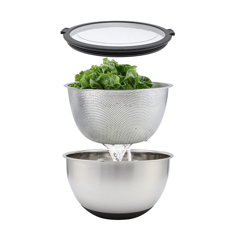 Factory Salad Mixing Bowl Set 3QT 20CM Stainless Steel Mixing Bowl With Colander