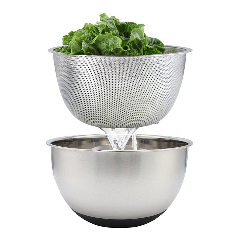 Factory Salad Mixing Bowl Set 3QT 20CM Stainless Steel Mixing Bowl With Colander