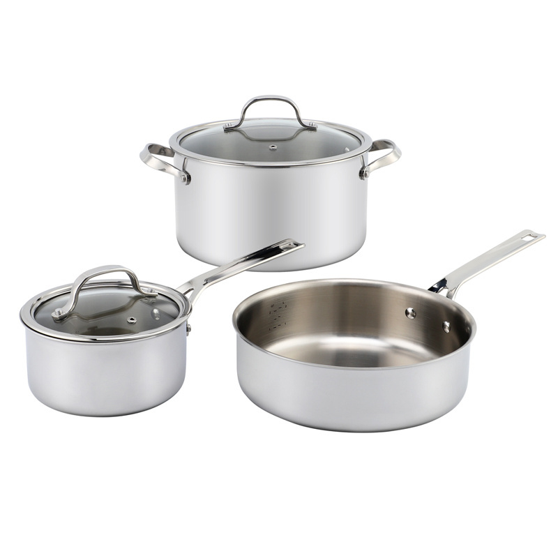 Factory 5pcs Nonstick Saucepan Triply Fry Pan Stock Pot Casserole Stainless Steel Cookware Sets Cooking Pot And Pan