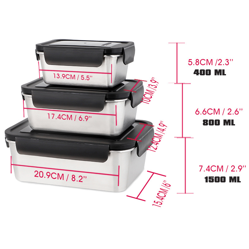 Leakproof Rectangle Bento Box 18/8 Stainless Steel Bento Lunch Box  Lunch Box Set With Locking Lid