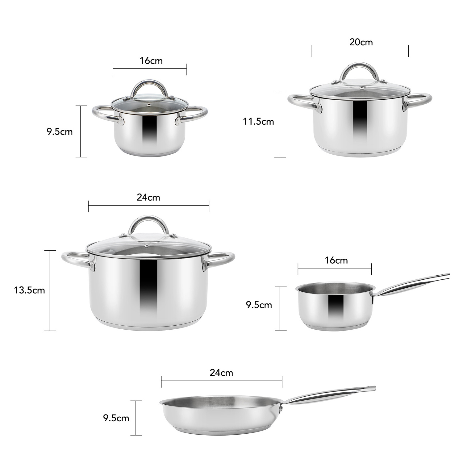 8pcs Non Stick Cookware Set Sauce Pan Frying Pan Stock Pot Stainless Steel Pots And Pans Cooking Set