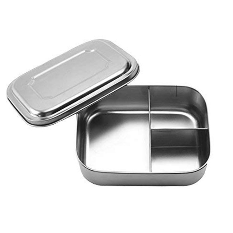 Rectangle Eco Friendly Food Container Metal Storage Bento Box 304 Stainless Steel Lunch Box With Divided For Kids Adults