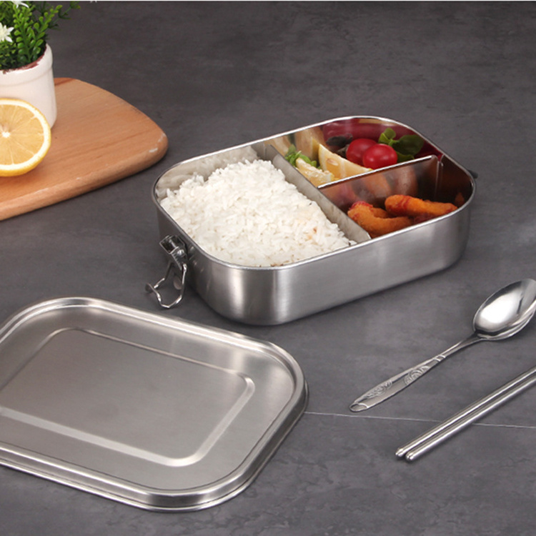 Rectangle Eco Friendly Food Container Metal Storage Bento Box 304 Stainless Steel Lunch Box With Divided For Kids Adults